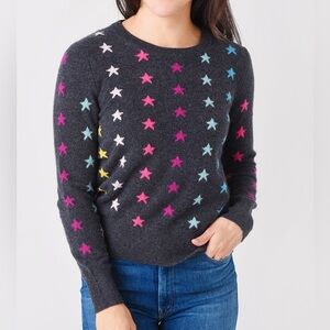 White + Warren Cashmere Mini Star Intarsia Sweater, SZ S, Gray Charcoal Multi